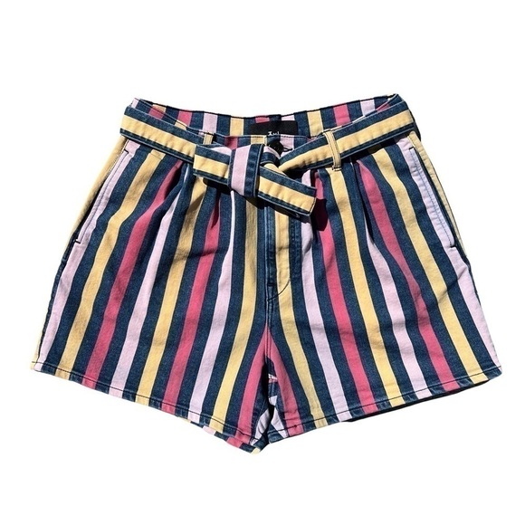Anthropologie 3x1 Dustin High Rise Pleated Belted Striped Denim Shorts - Picture 2 of 15